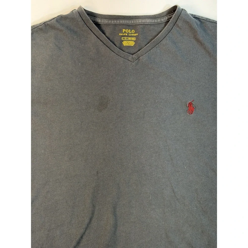 Polo‎ Ralph Lauren V Neck T Shirt Gray Red Pony Classic Logo Men's L